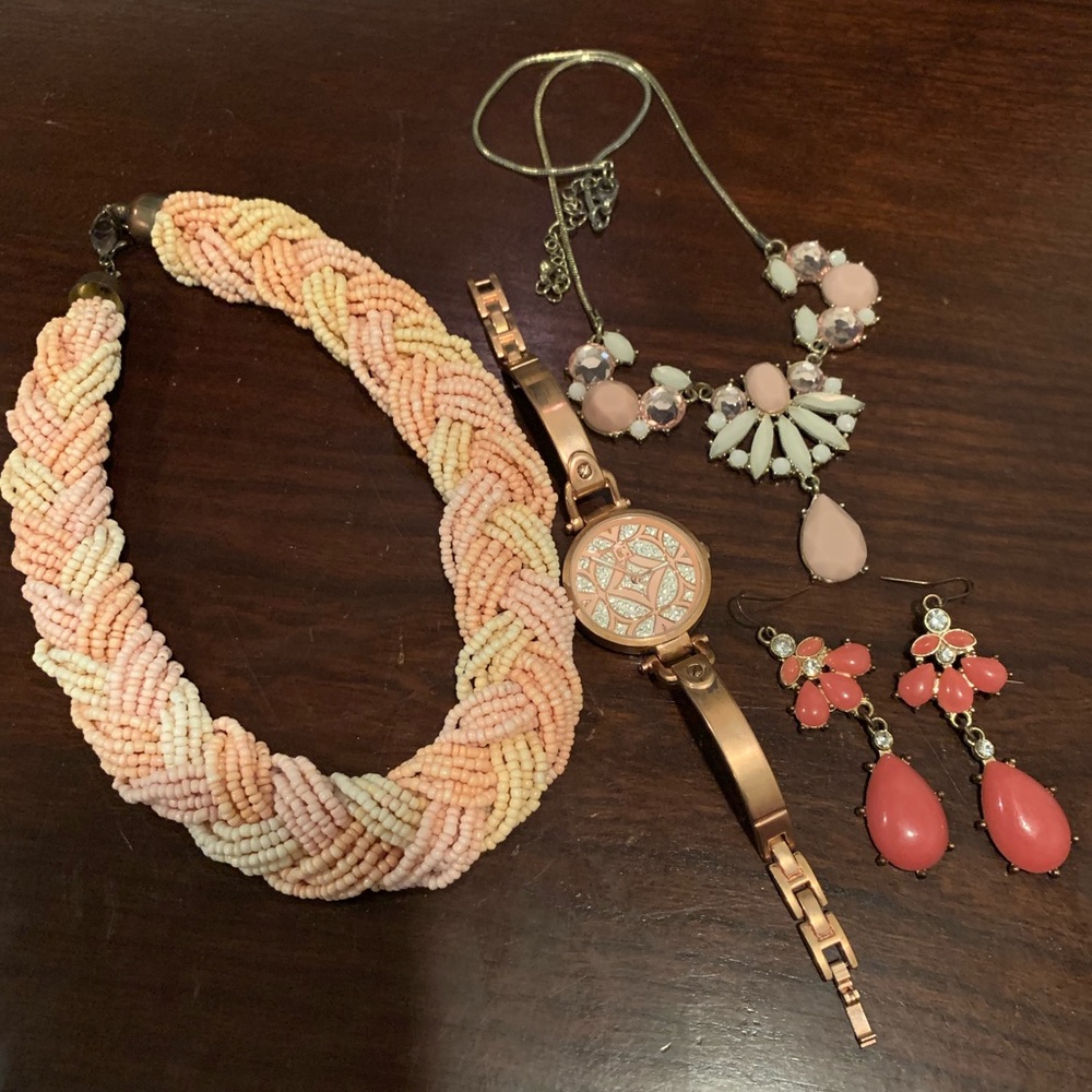 Pink Necklace, Watch, Earrings & Watch 💗